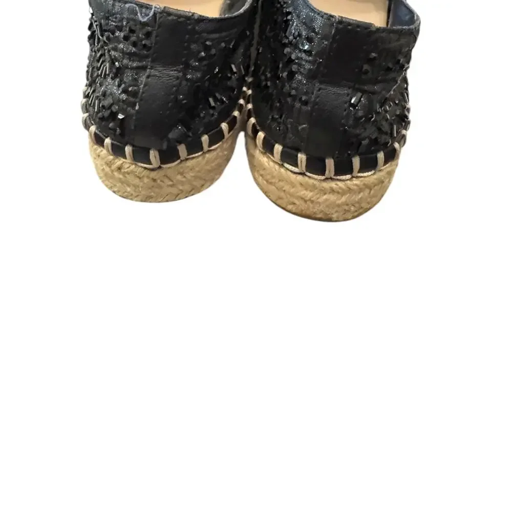 Gianni Bini Black Embellished Espadrille Flats Slip On Shoes 6.5M